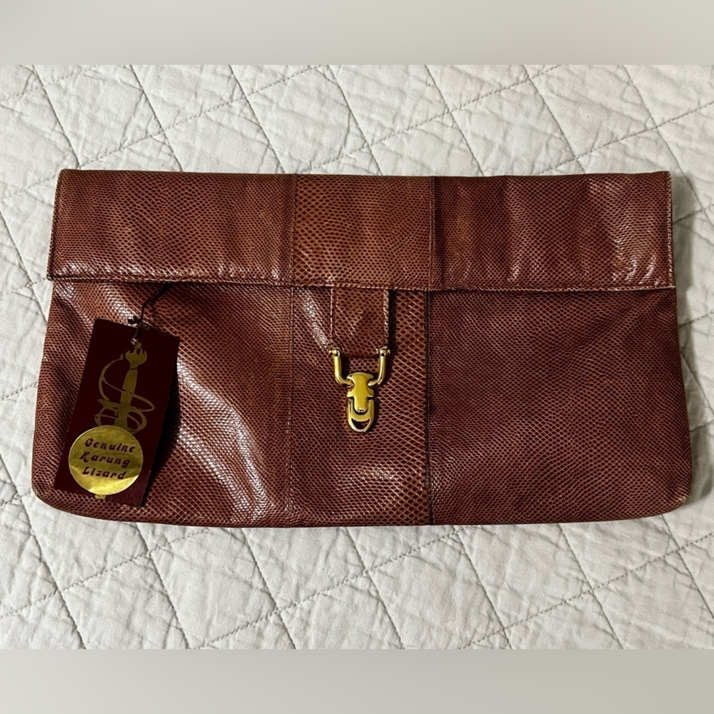 Vintage Ruth Saltz Genuine Lizard Skin With Tags Clutch Magnetic Closure VGUC